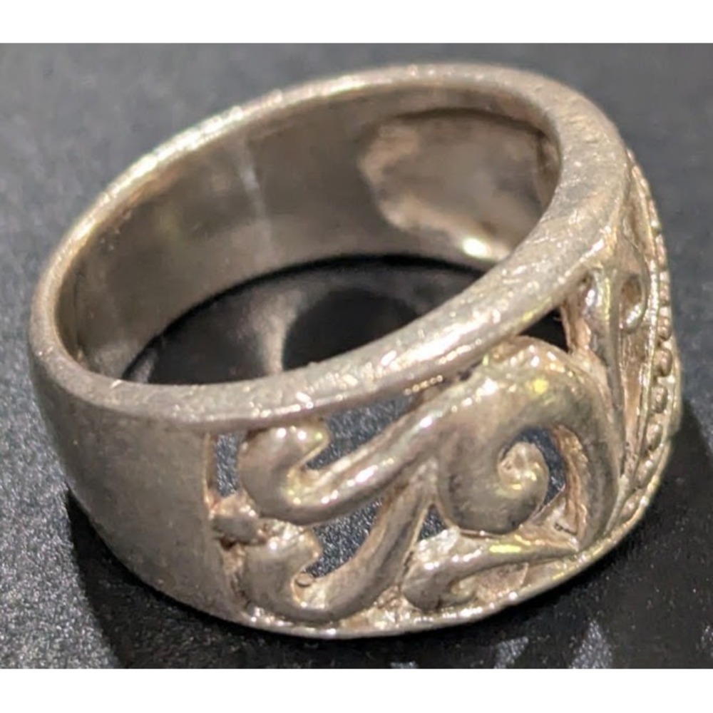 Vintage Sterling Silver Filigree Band Ring 925 Openwork Scroll & Leaf Pattern - Picture 6 of 9